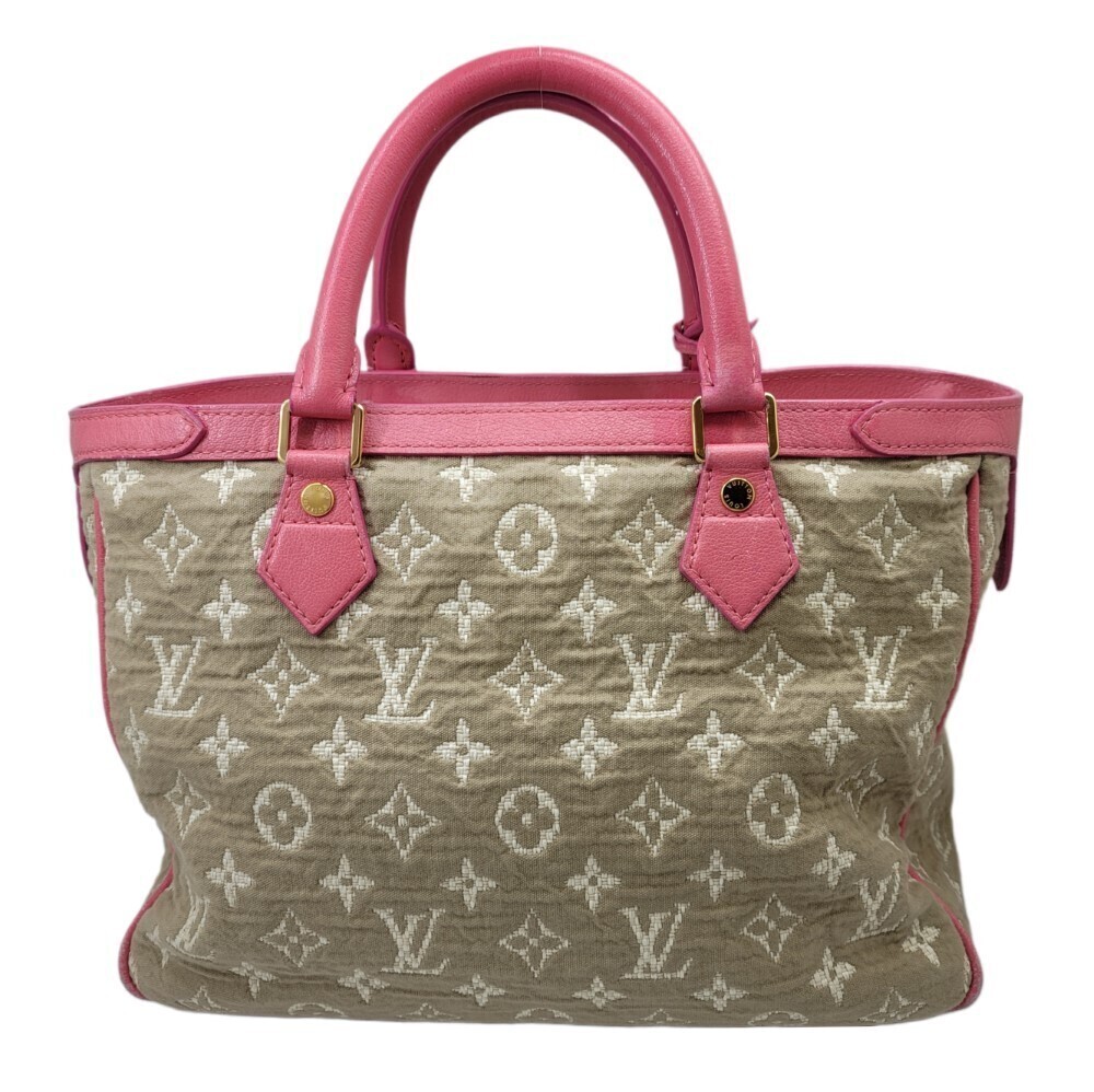 Louis Vuitton Bag Sabia Handbag Pink Leather Canvas Cabas Tote Monogram Beige